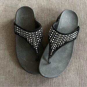 Womens FITFLOP NOVY Diamante Details Bling Black Suede Sandals Size 9